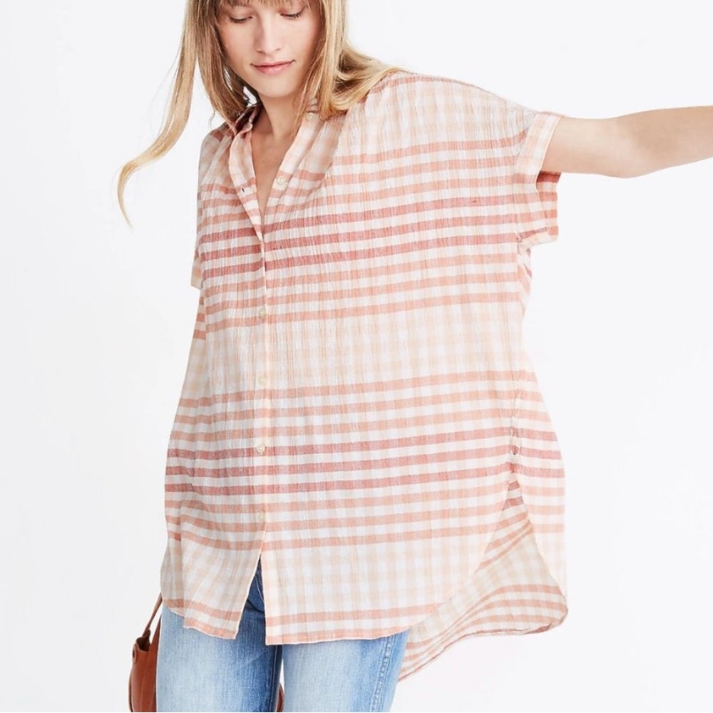 VGUC Madewell Central Tunic Shirt in Pink Gingham Check XL